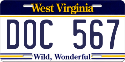 WV license plate DOC567