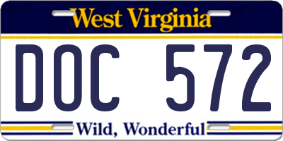 WV license plate DOC572