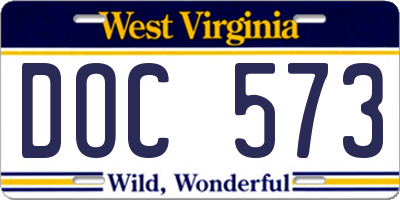 WV license plate DOC573