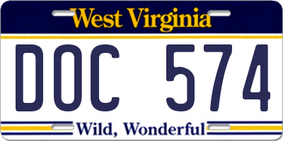WV license plate DOC574