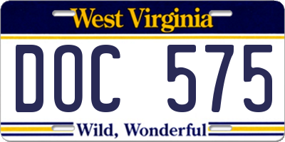WV license plate DOC575