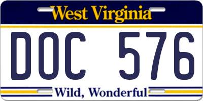 WV license plate DOC576
