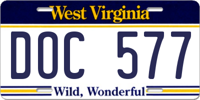 WV license plate DOC577