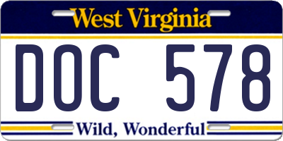 WV license plate DOC578