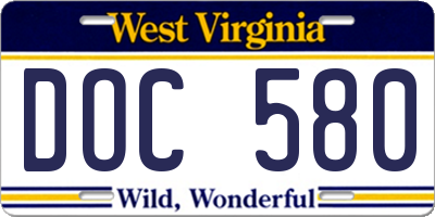 WV license plate DOC580