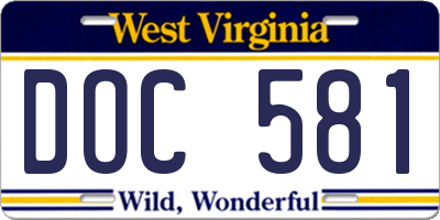WV license plate DOC581