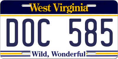 WV license plate DOC585