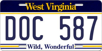 WV license plate DOC587