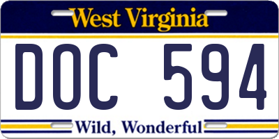WV license plate DOC594