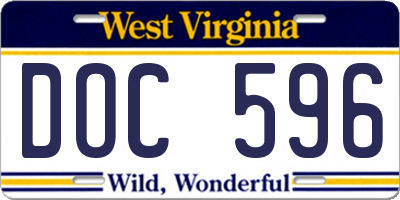 WV license plate DOC596