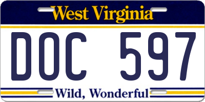 WV license plate DOC597