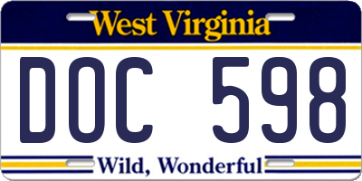 WV license plate DOC598