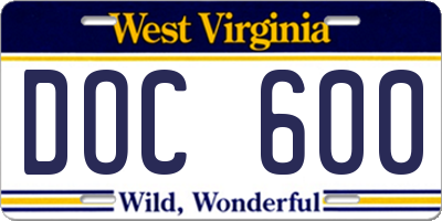 WV license plate DOC600