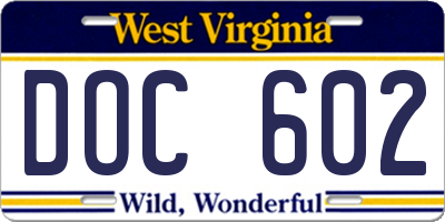 WV license plate DOC602