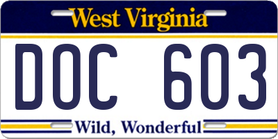WV license plate DOC603