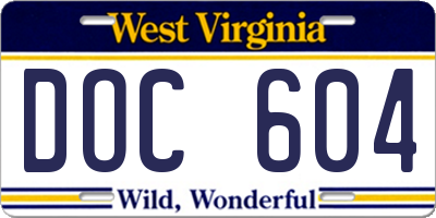 WV license plate DOC604