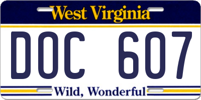 WV license plate DOC607