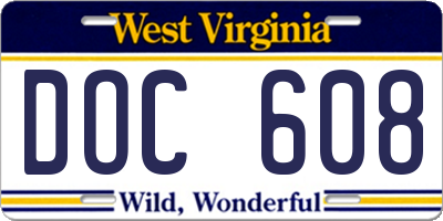 WV license plate DOC608