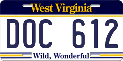 WV license plate DOC612