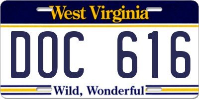WV license plate DOC616