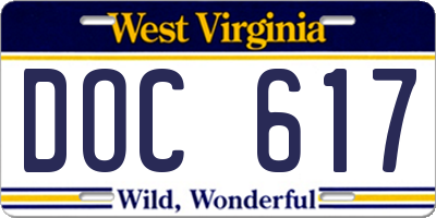 WV license plate DOC617