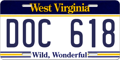 WV license plate DOC618