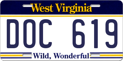 WV license plate DOC619