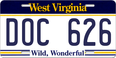 WV license plate DOC626