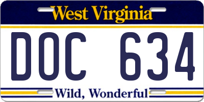 WV license plate DOC634