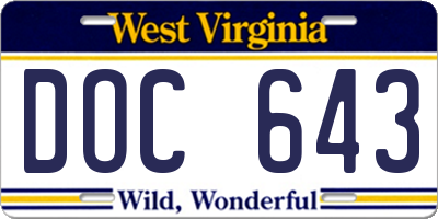 WV license plate DOC643