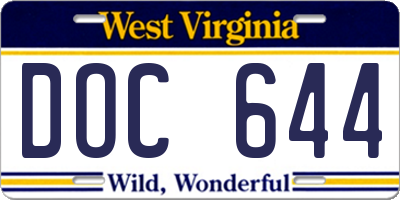 WV license plate DOC644