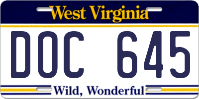 WV license plate DOC645
