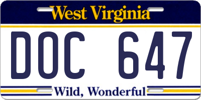 WV license plate DOC647