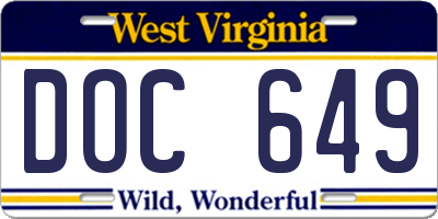 WV license plate DOC649