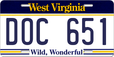 WV license plate DOC651