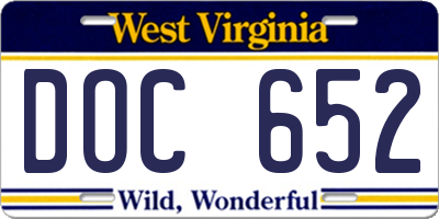 WV license plate DOC652