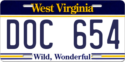 WV license plate DOC654