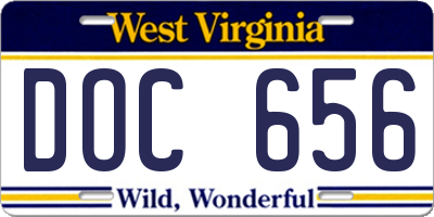 WV license plate DOC656