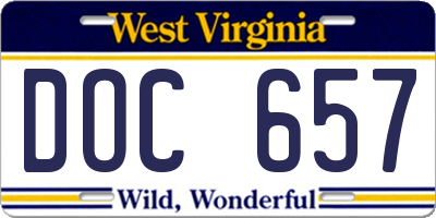 WV license plate DOC657