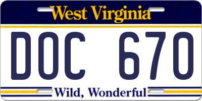 WV license plate DOC670