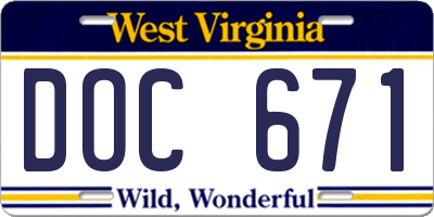 WV license plate DOC671