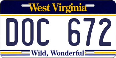 WV license plate DOC672