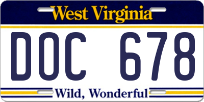 WV license plate DOC678
