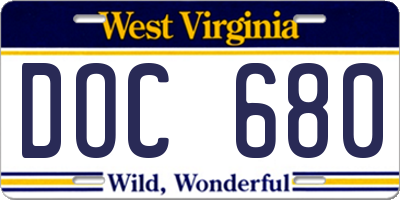 WV license plate DOC680