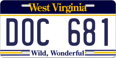 WV license plate DOC681