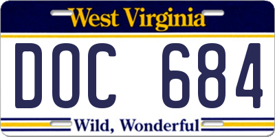 WV license plate DOC684