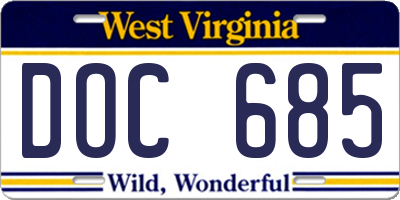 WV license plate DOC685