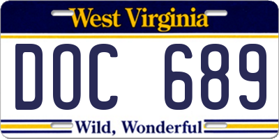 WV license plate DOC689