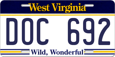 WV license plate DOC692