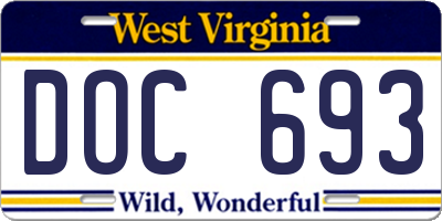 WV license plate DOC693